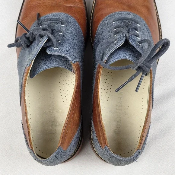 Cole Haan NikeAir Air Sole Saddle Brown Blue Leather Oxford Dress Shoes Sz 9 M - Picture 8 of 10